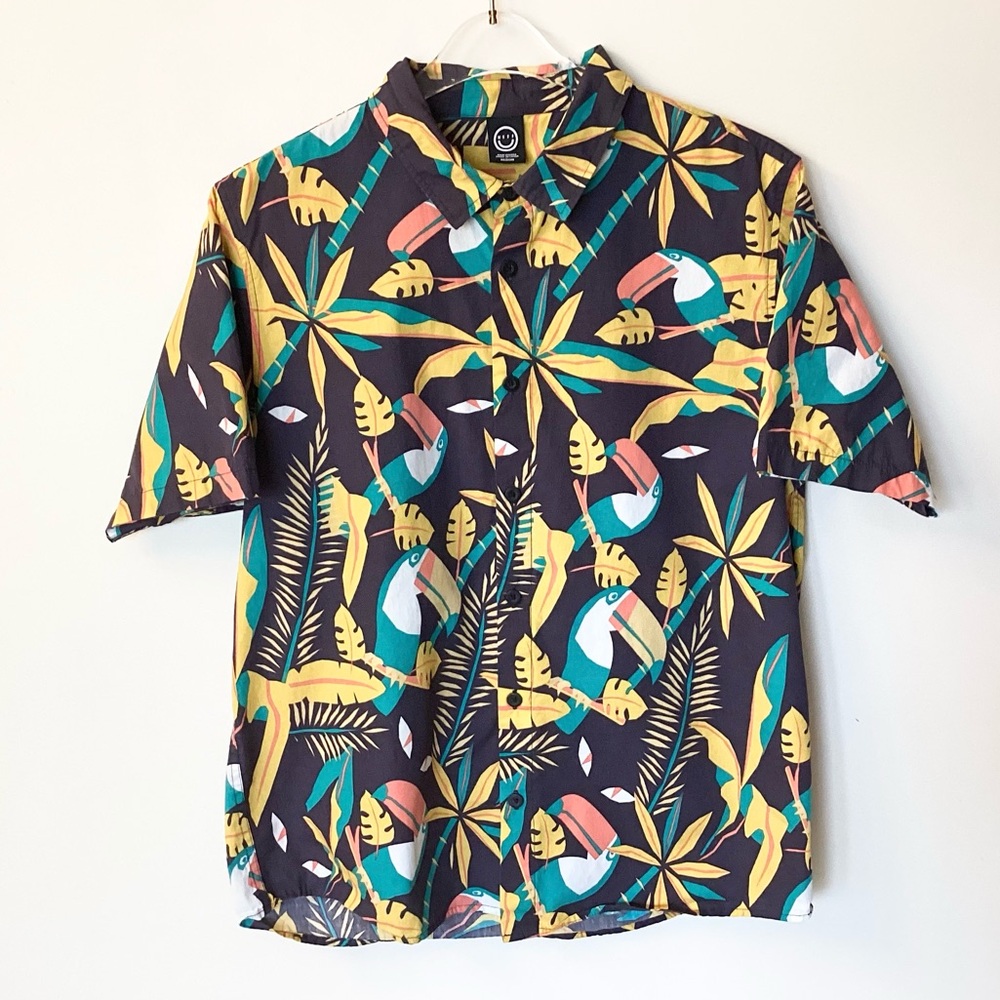 Neff Short Sleeve Tropical Toucan Print Button Up Shirt - Navy - M